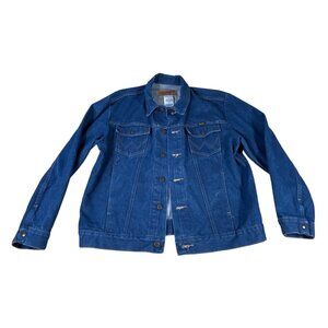 Wrangler Authentic Western Denim Jacket Size L 100% Cotton Blue Jean Cowboy Cut